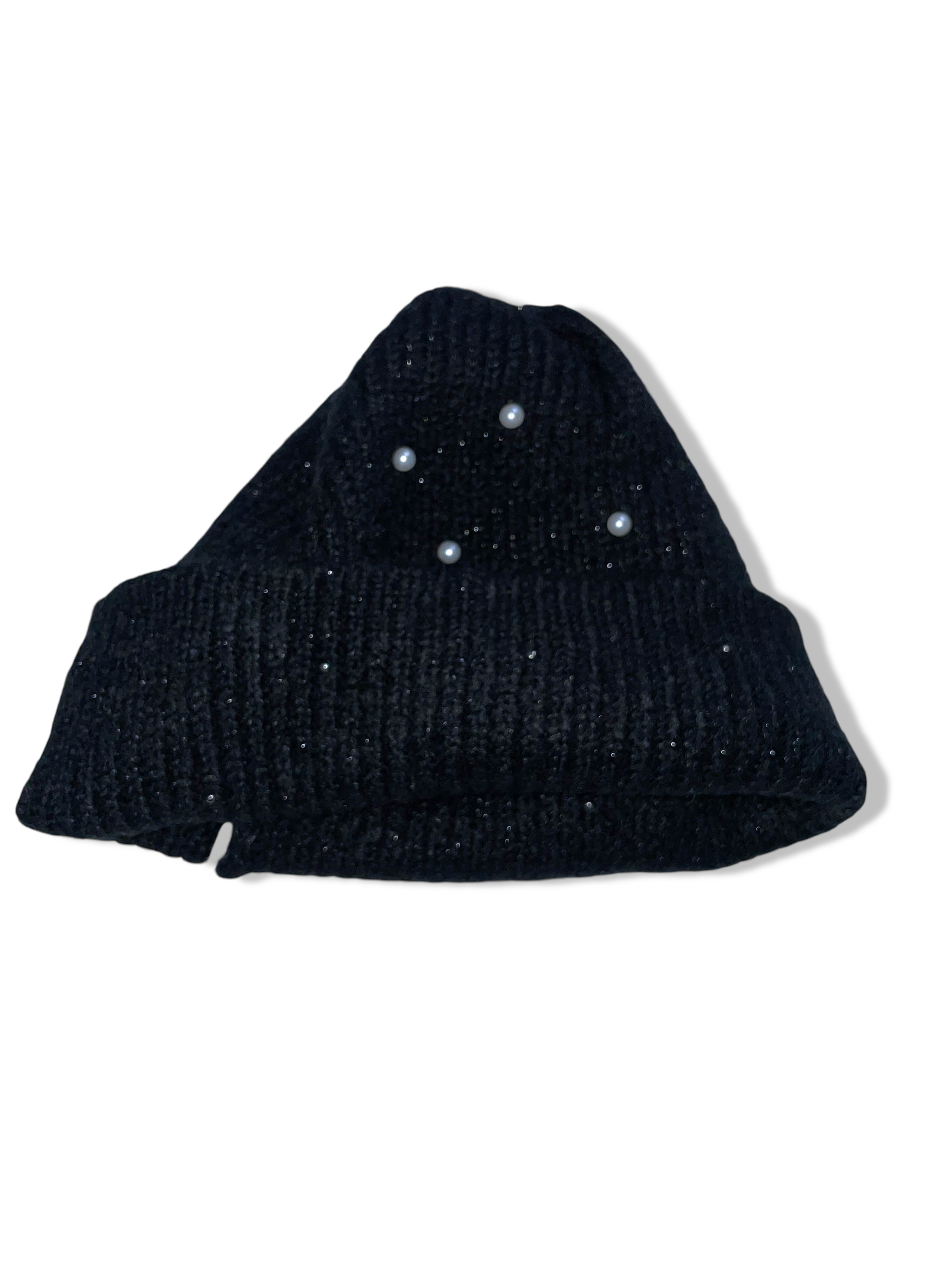 Vintage women's embellished polka dot black winter beanie hat| SKU 4905