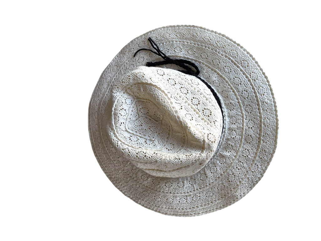 Vintage women's straw cowboy summer beach cream hat| SKU 4366