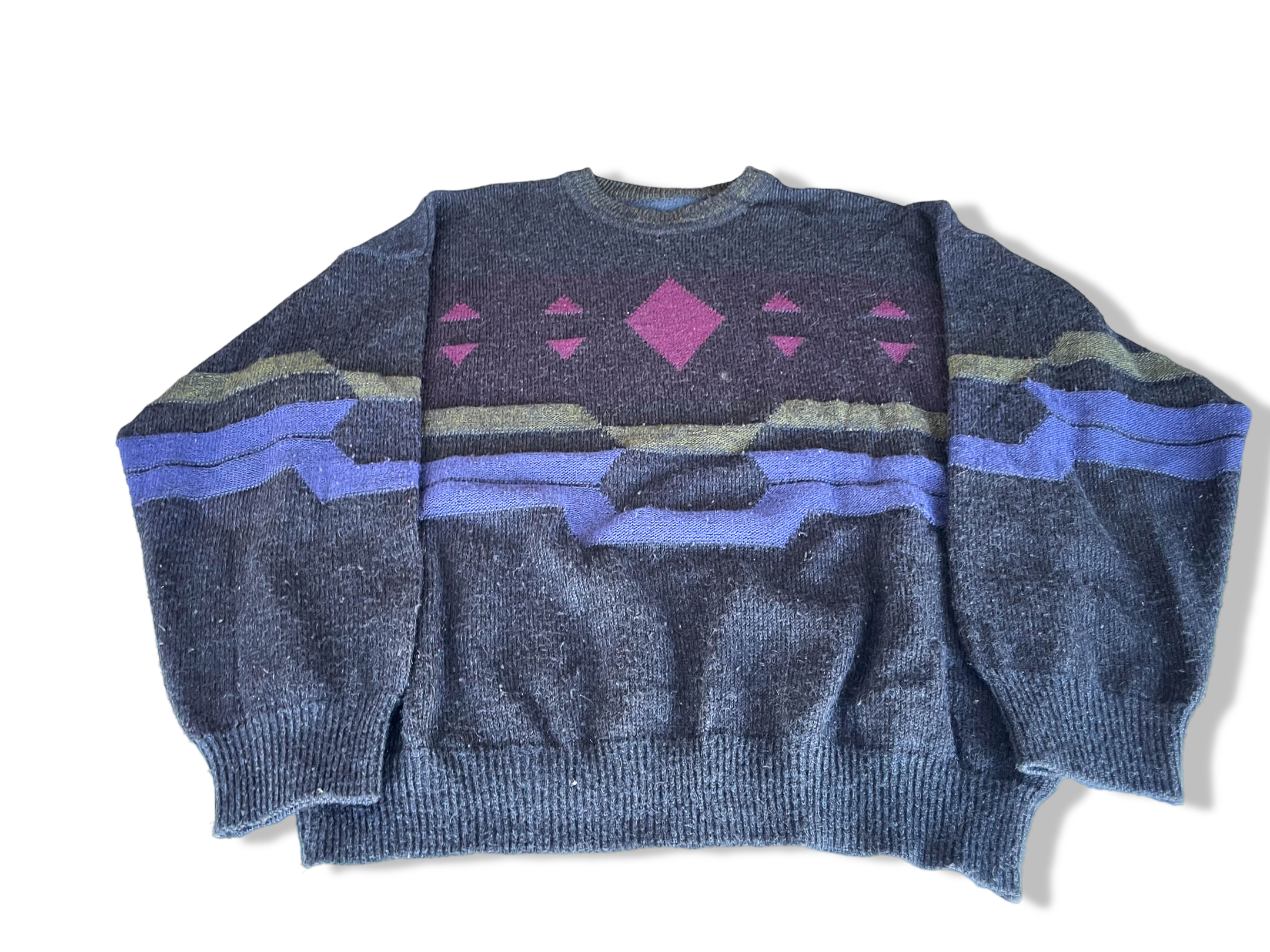 Vintage grey Aztec geometric crew neck sweater in M/L| L27 W25| SKU 4369