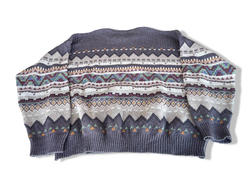 Vintage Paco Calvari brown abstract knitted long sleeve sweater|L27 W24|SKU 4370