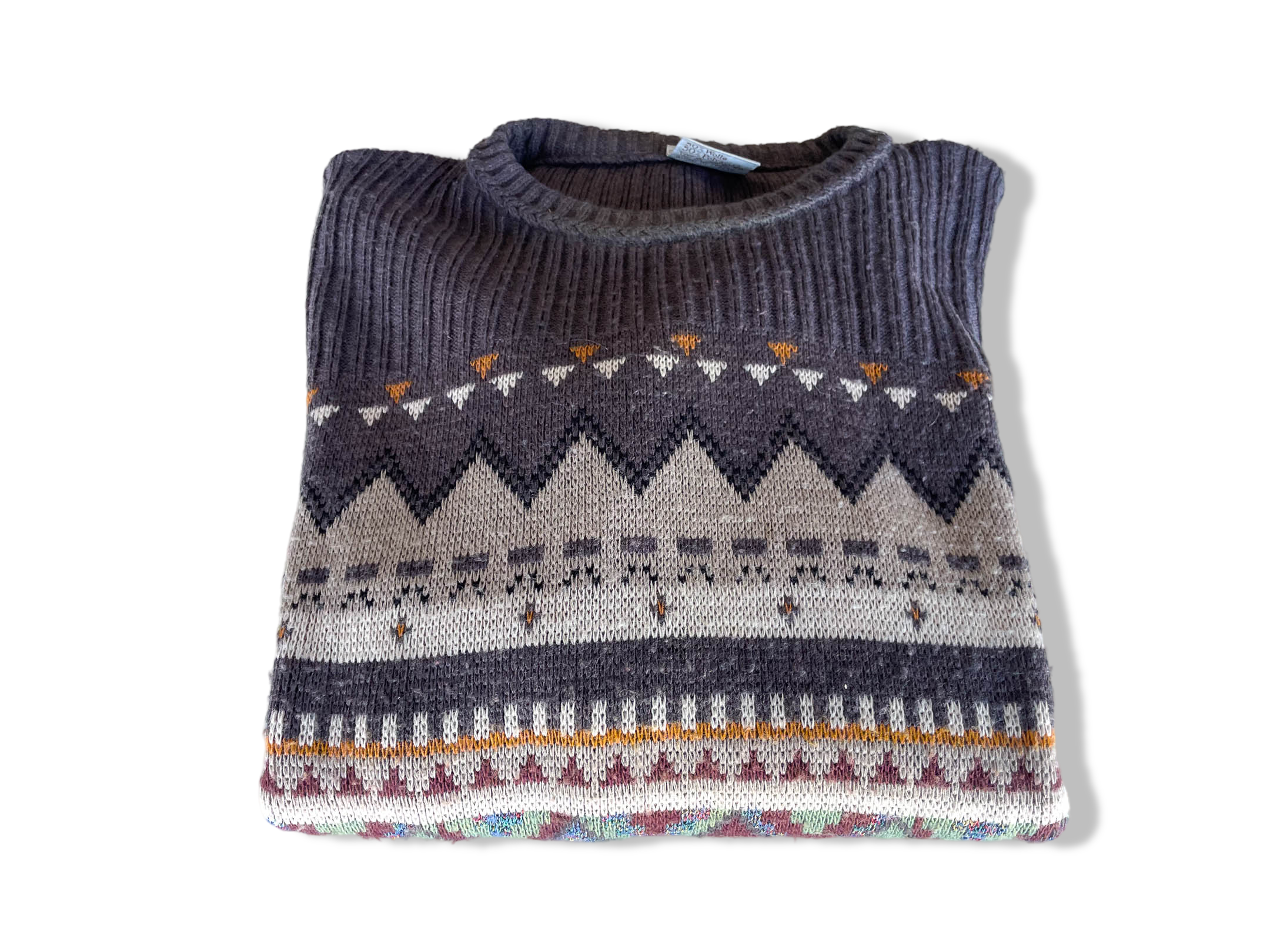 Vintage Paco Calvari brown abstract knitted long sleeve sweater|L27 W24|SKU 4370