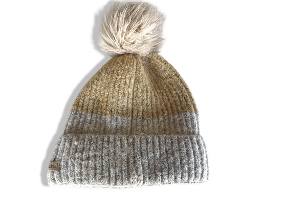 Vintage cream colourblock Columbia beanie knitted cap| SKU 4340