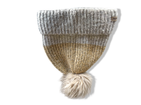 Vintage cream colourblock Columbia beanie knitted cap| SKU 4340