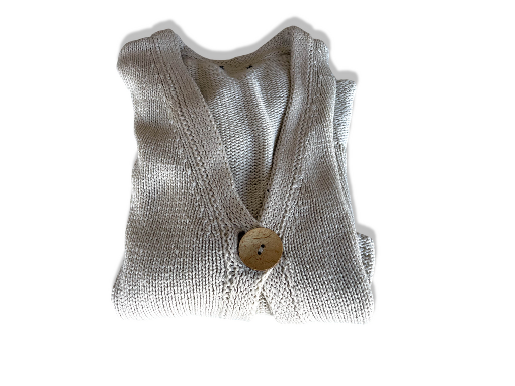 Vintage women's brown V-neck open knitted cardigan size 14| L25 W18| SKU 4373