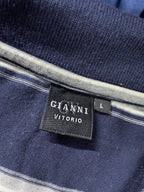 Vintage Gianni Vitorio blue stripe short sleeve polo shirt in L|L 31 W23|SKU4102