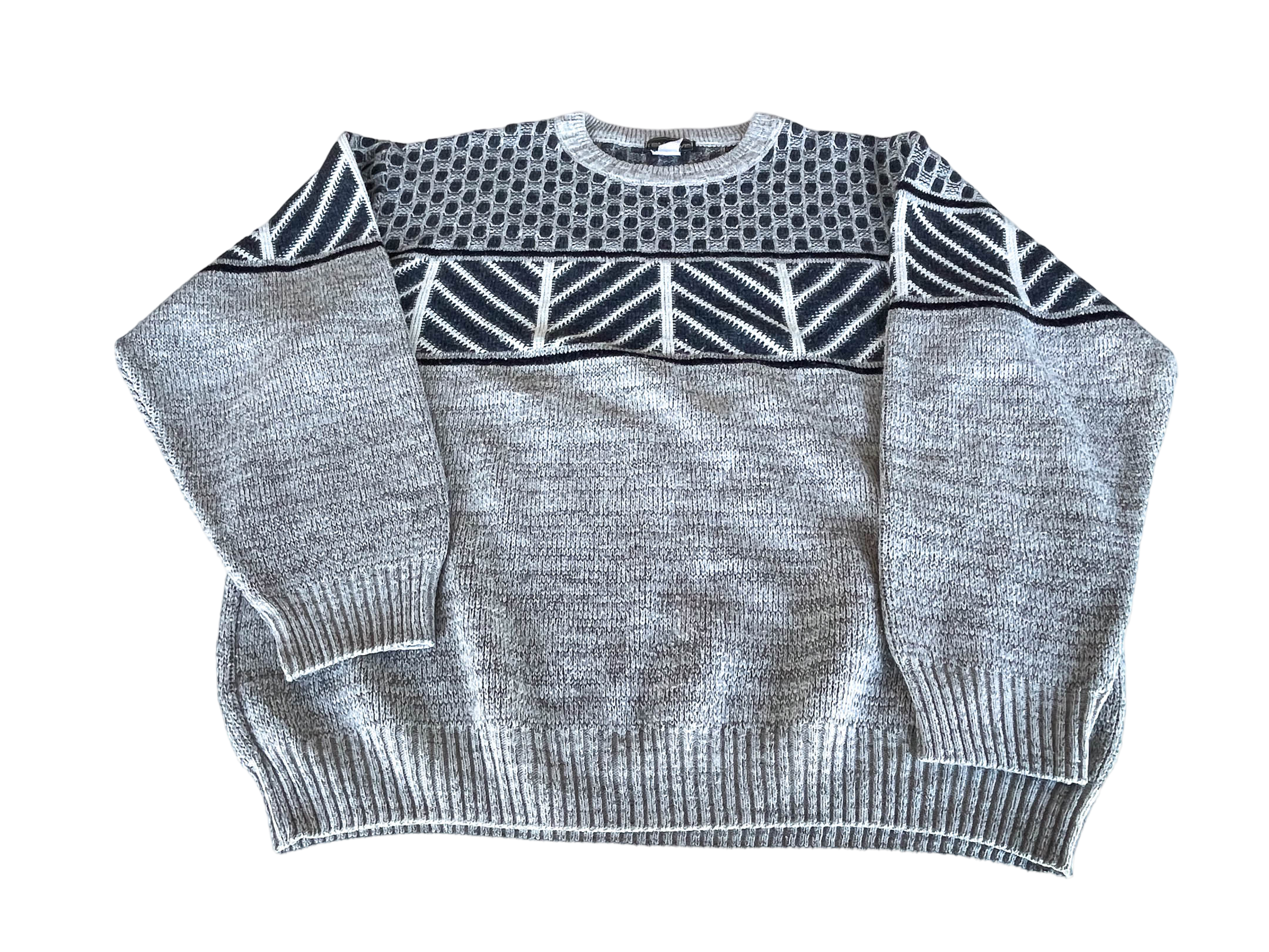 Vintage Tom Davis grey aztec geometric sweatshirt in M| L26 W24|SKU 4377