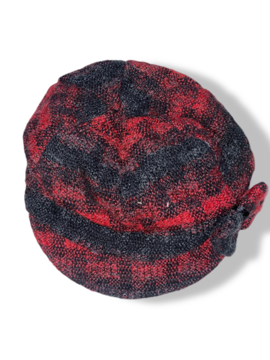 Vintage women's red checkered tweed newboy cap| SKU 4876