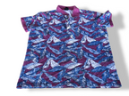 Vintage purple floral print short sleeve polo shirt in M|L25 W22|SKU 4380