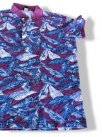 Vintage purple floral print short sleeve polo shirt in M|L25 W22|SKU 4380