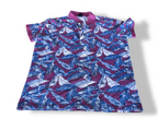 Vintage purple floral print short sleeve polo shirt in M|L25 W22|SKU 4380
