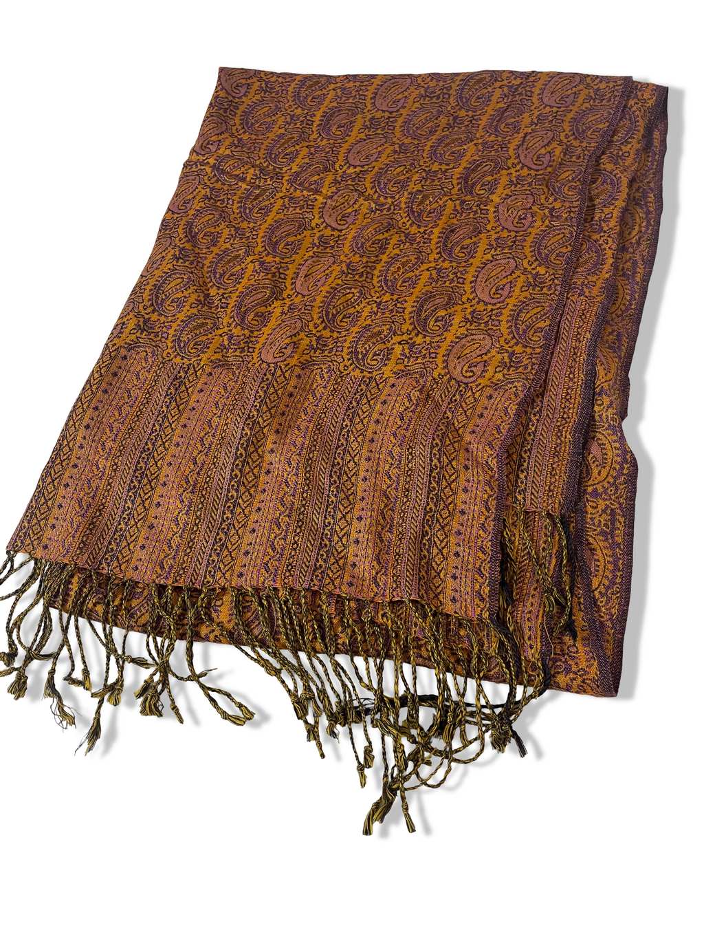 Vintage Paisley Brown Patterned Pashmina Scarf L 78 W 28|SKU 3756