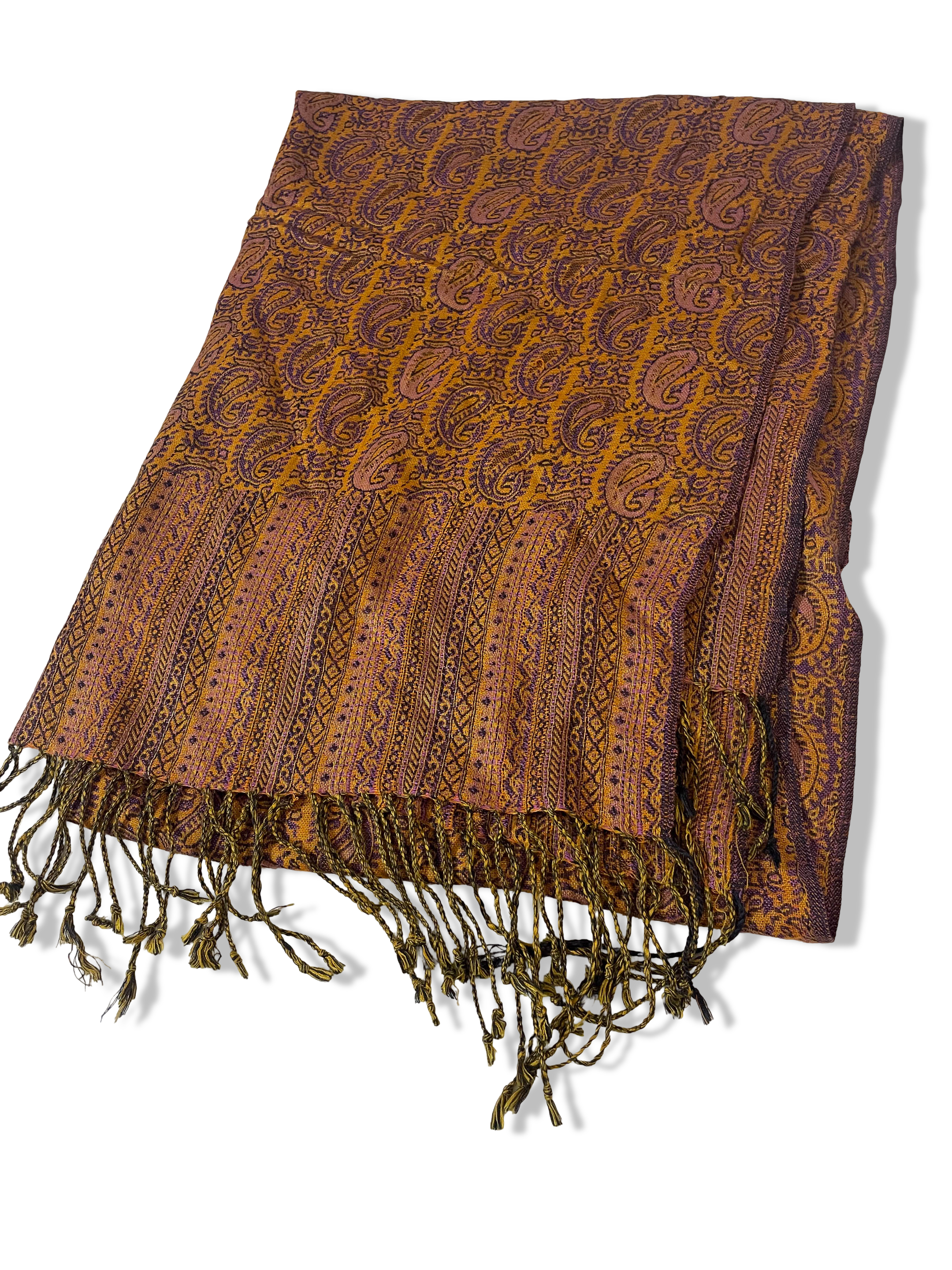 Vintage Paisley Brown Patterned Pashmina Scarf L 78 W 28|SKU 3756
