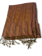 Vintage Paisley Brown Patterned Pashmina Scarf L 78 W 28|SKU 3756