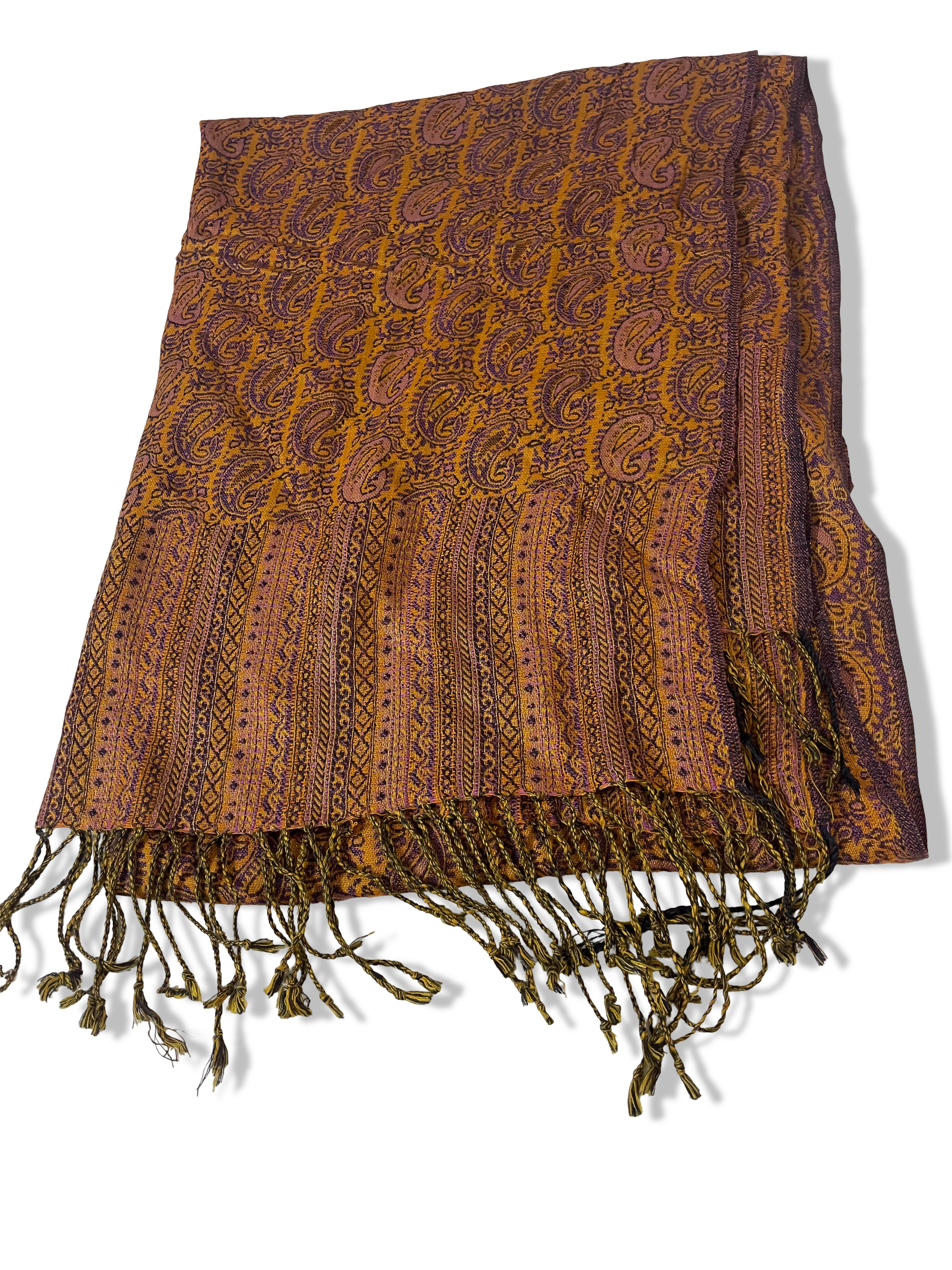 Vintage Paisley Brown Patterned Pashmina Scarf L 78 W 28|SKU 3756