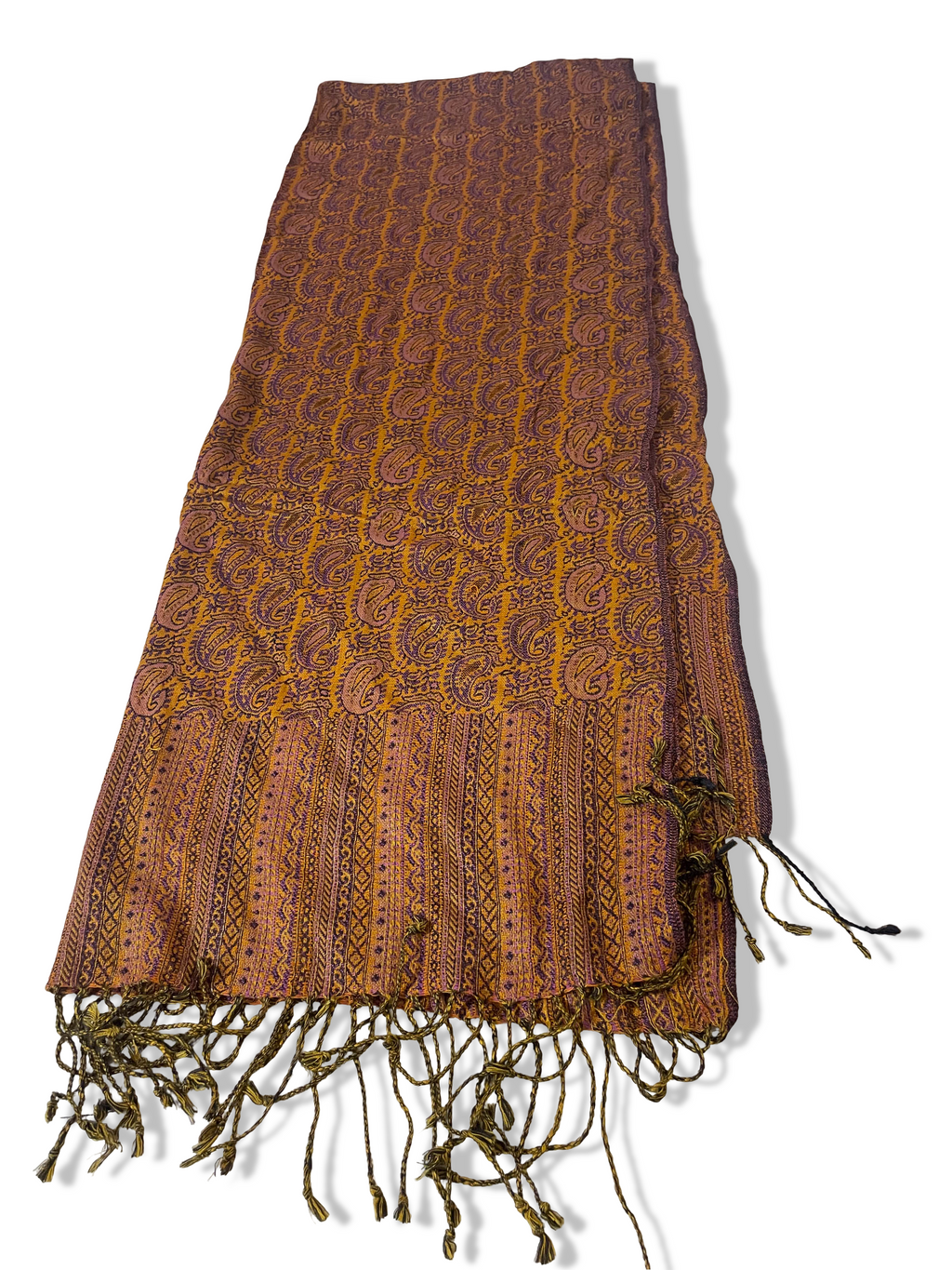 Vintage Paisley Brown Patterned Pashmina Scarf L 78 W 28|SKU 3756
