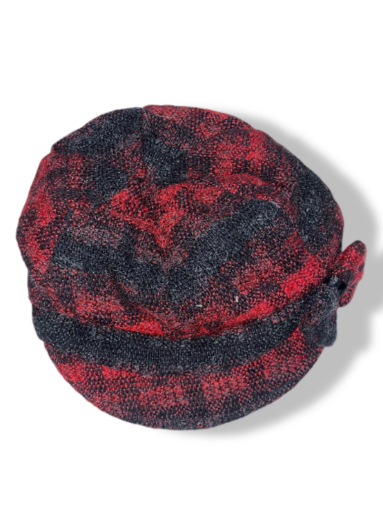 Vintage women's red checkered tweed newboy cap| SKU 4876