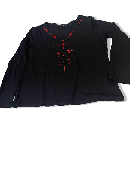 Vintage Gilbert women's black embroidery V-neck long sleeve top size 42|SKU 3760<br>