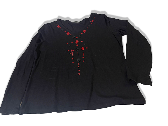 Vintage Gilbert women's black embroidery V-neck long sleeve top size 42|SKU 3760<br>