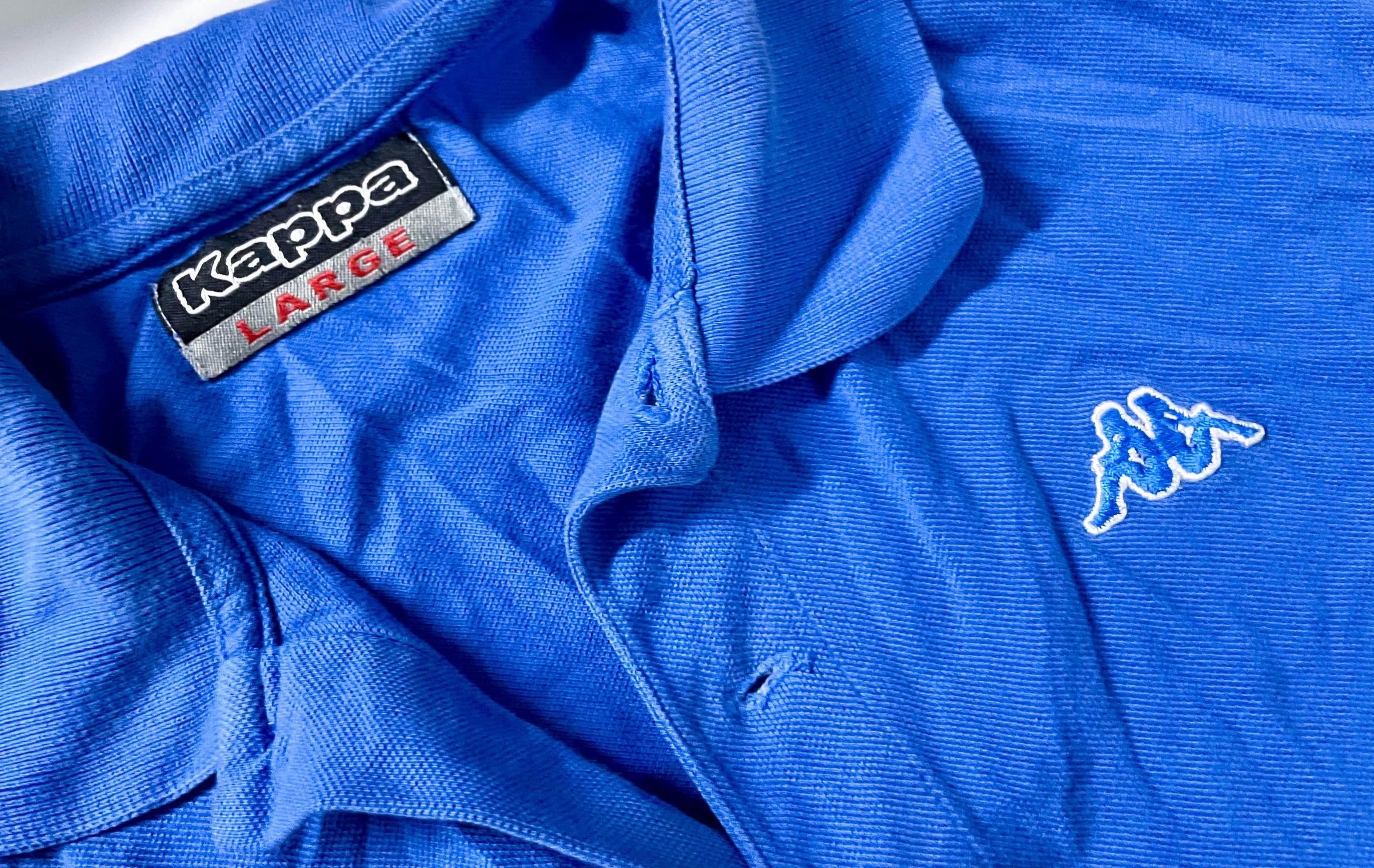 Vintage Men's Kappa blue large short sleeve polo's|L31 W21|SKU 4109