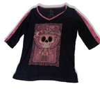  Vintage Black Iayguay mexico women's skull print v-neck large top |L23W16|3763