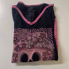  Vintage Black Iayguay mexico women's skull print v-neck large top |L23W16|3763