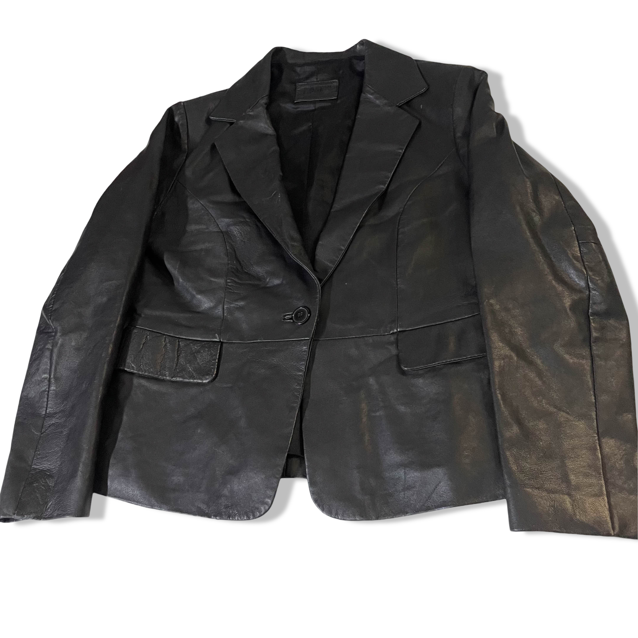 Vintage Women's Stark black leather biker jacket size 14| L27 W 19| SKU 3765