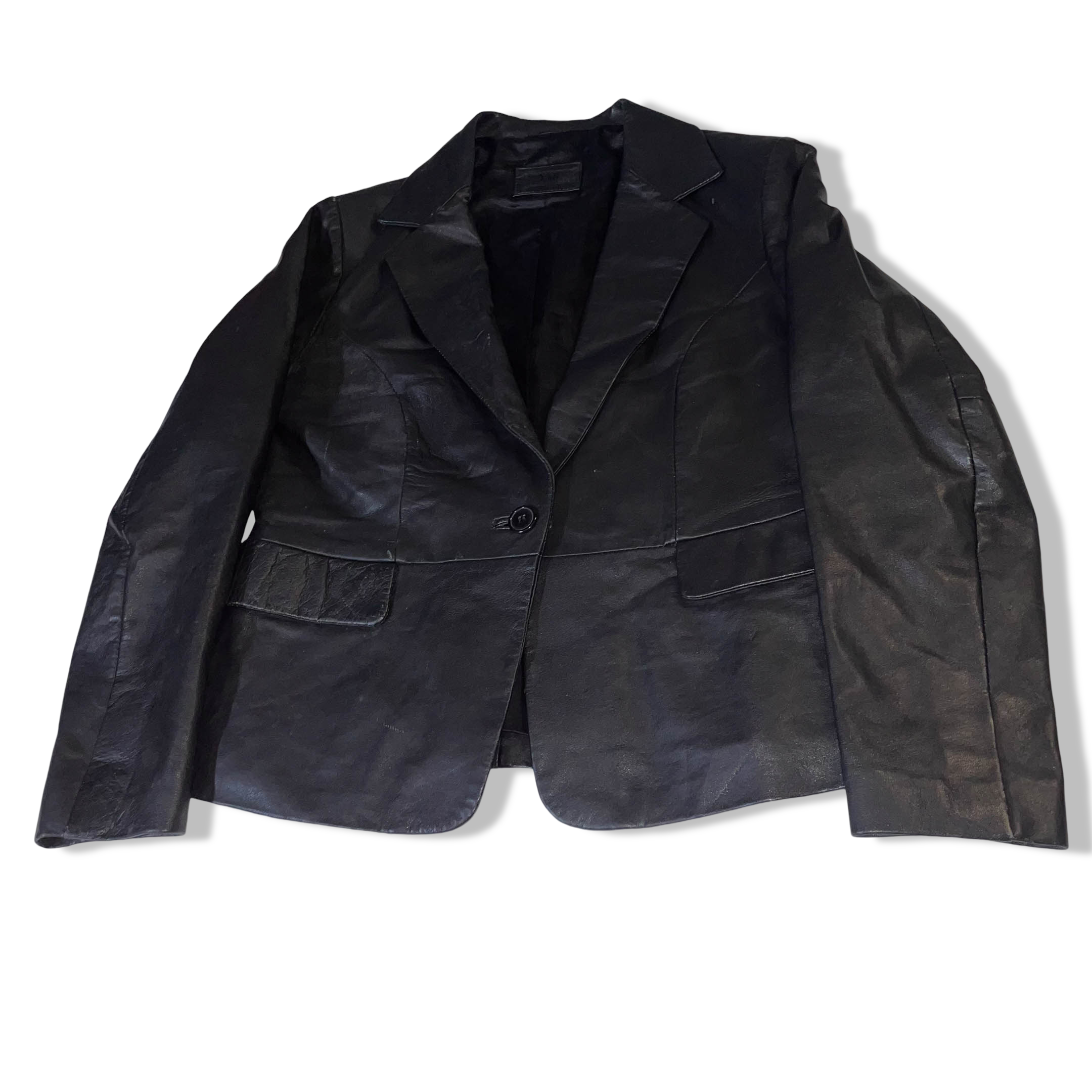 Vintage Women's Stark black leather biker jacket size 14| L27 W 19| SKU 3765