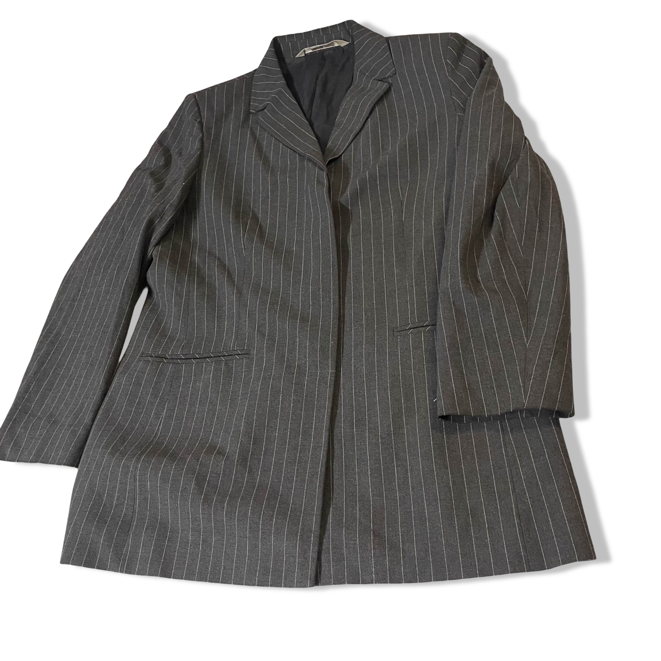 Vintage women's Woolworth grey stripped single breasted blazers size 14|SKU 3768