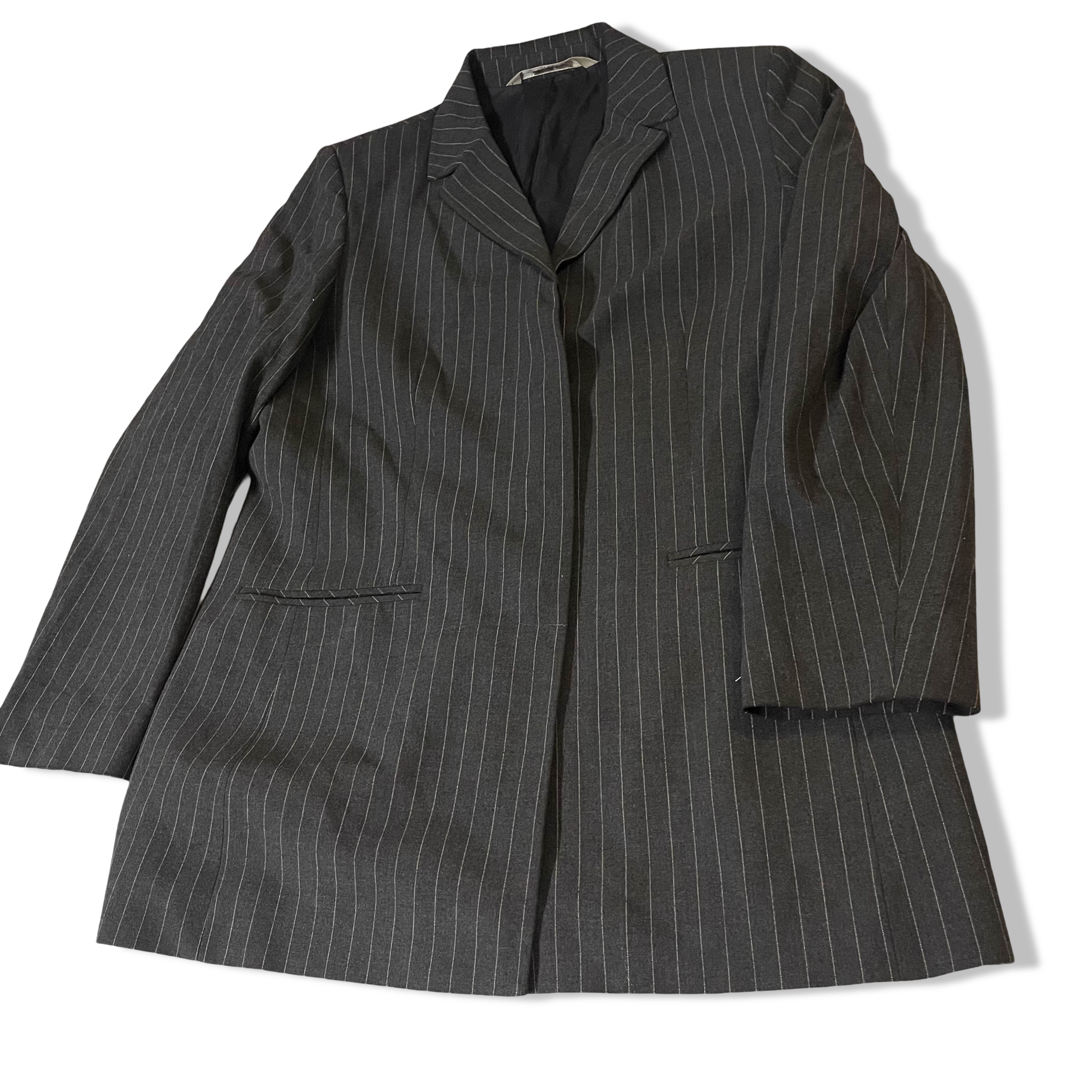 Vintage women's Woolworth grey stripped single breasted blazers size 14|SKU 3768