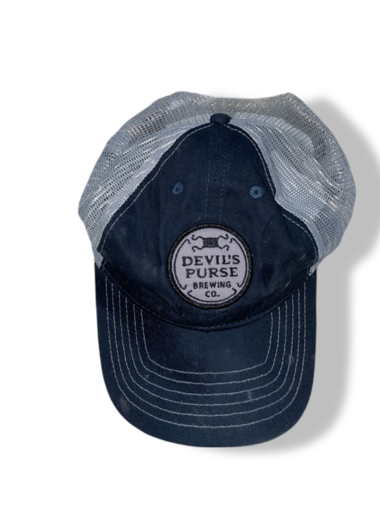 Vintage Devil's purse brewing Co. crest grey colour block trucker cap| SKU 4930
