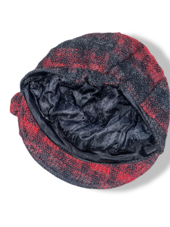 Vintage women's red checkered tweed new boy cap| SKU 4876