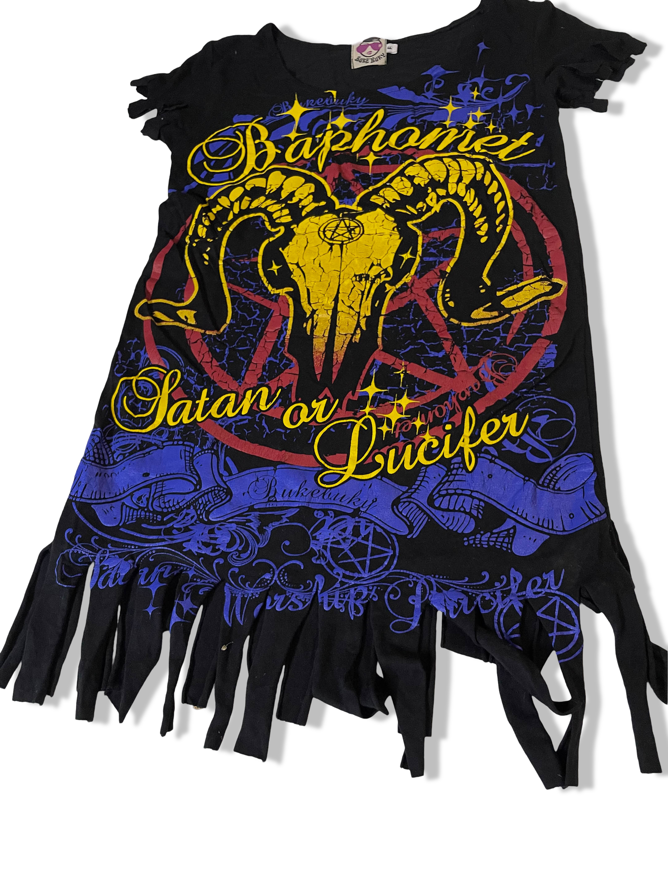 Vintage Buke Buky women's fringe Satan or Lucifer graphic top dress in M/L|3788