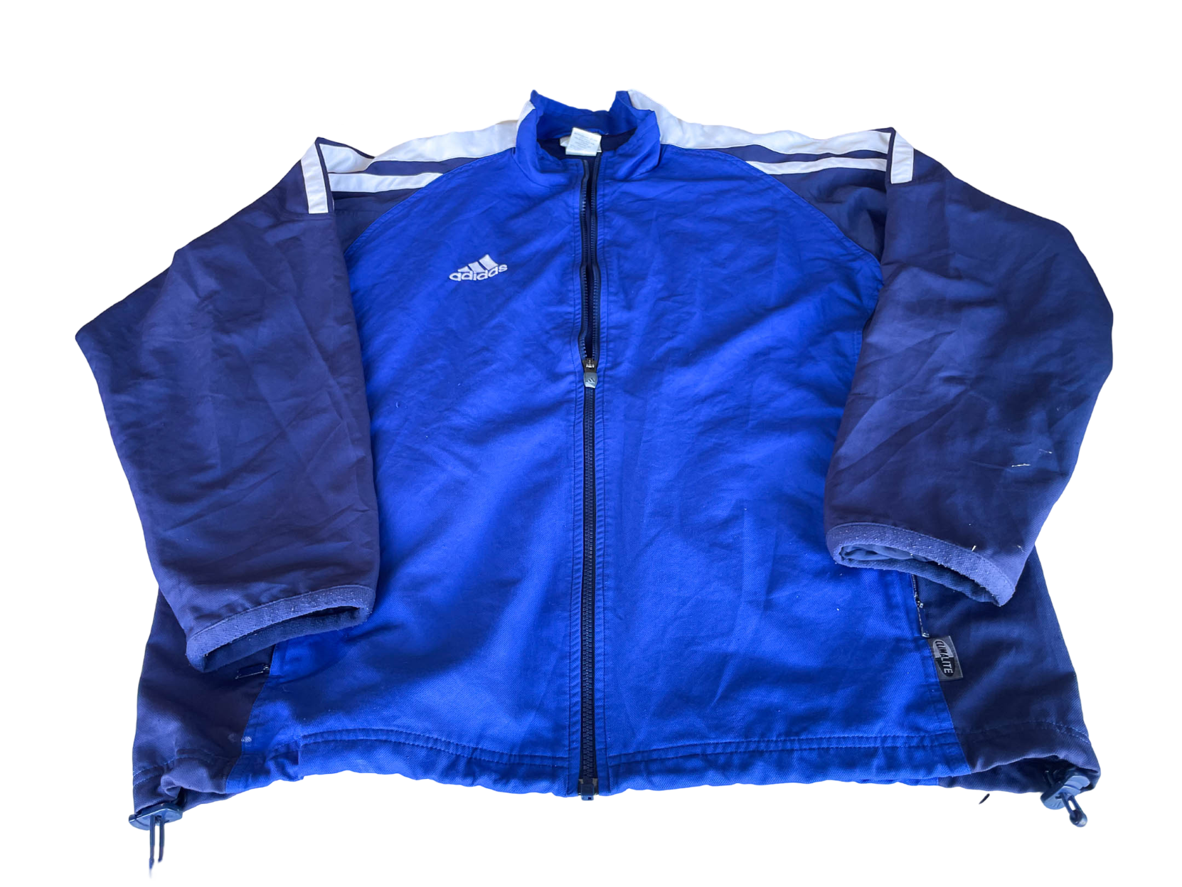 Vintage Adidas Climalite full zip blue windbreaker track top in L\XL| L31 W25|SKU 4383