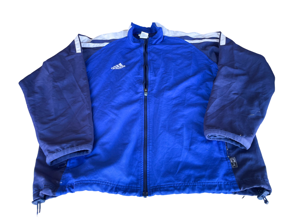 Vintage Adidas Climalite full zip blue windbreaker track top in L\XL| L31 W25|SKU 4383