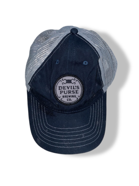 Vintage Devil's purse brewing Co. crest grey colour block trucker cap| SKU 4930