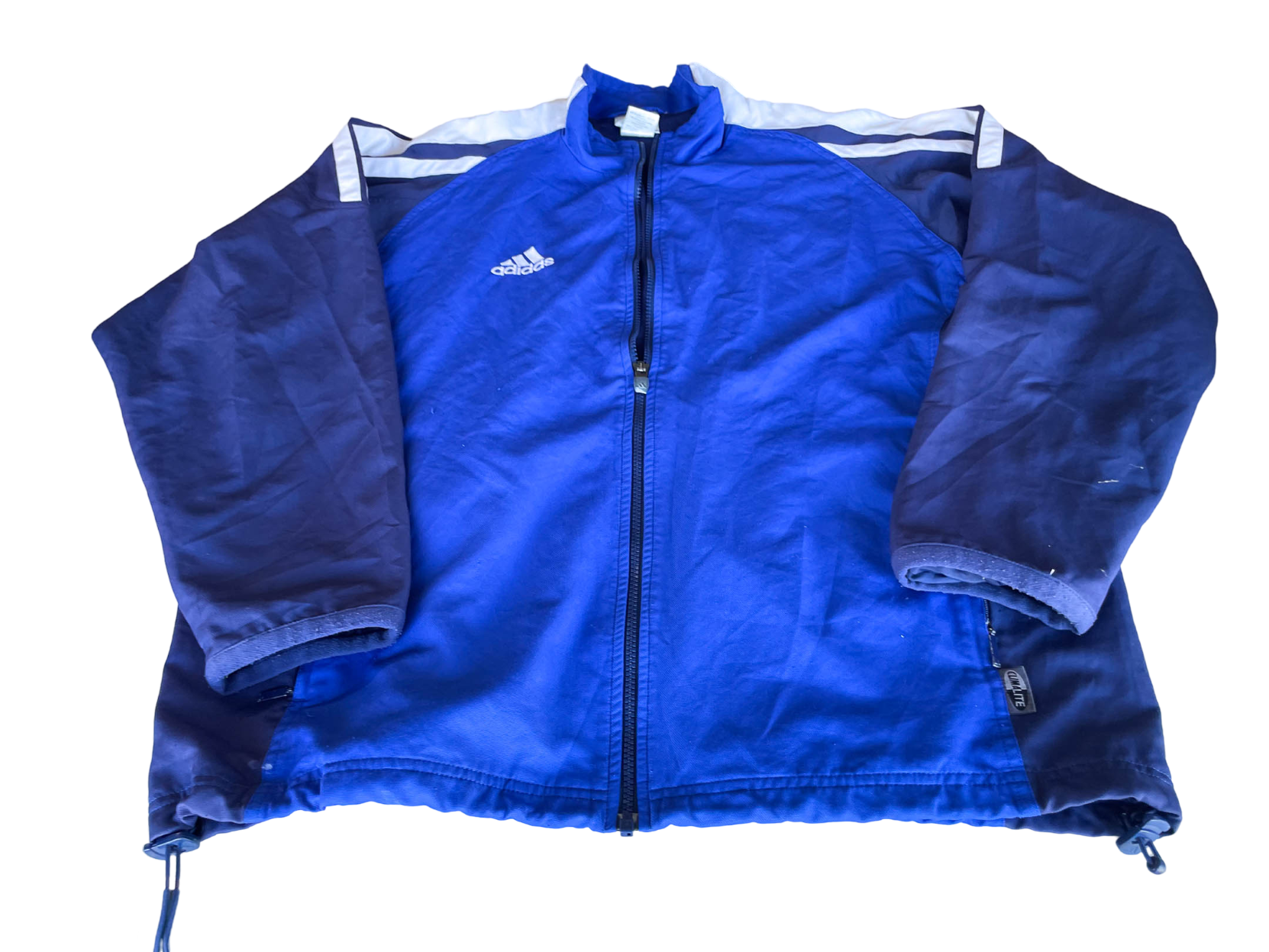 Vintage Adidas Climalite full zip blue windbreaker track top in L\XL| L31 W25|SKU 4383