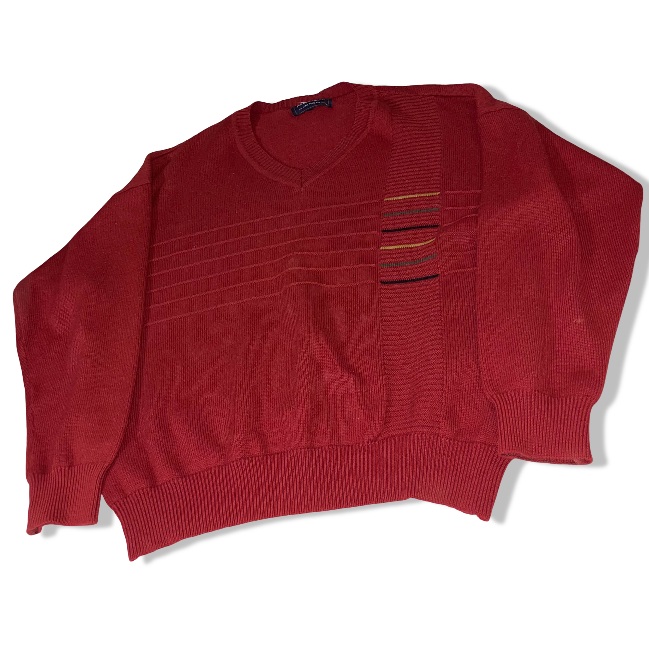 Vintage Red men's Kellerman V-neck knitted large sweatshirt|L26 23| SKU 3776