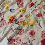 Womens Y2K Beige Floral Cropped Button-Up UK 14 Collared -Tie Front|L25W18| 3777