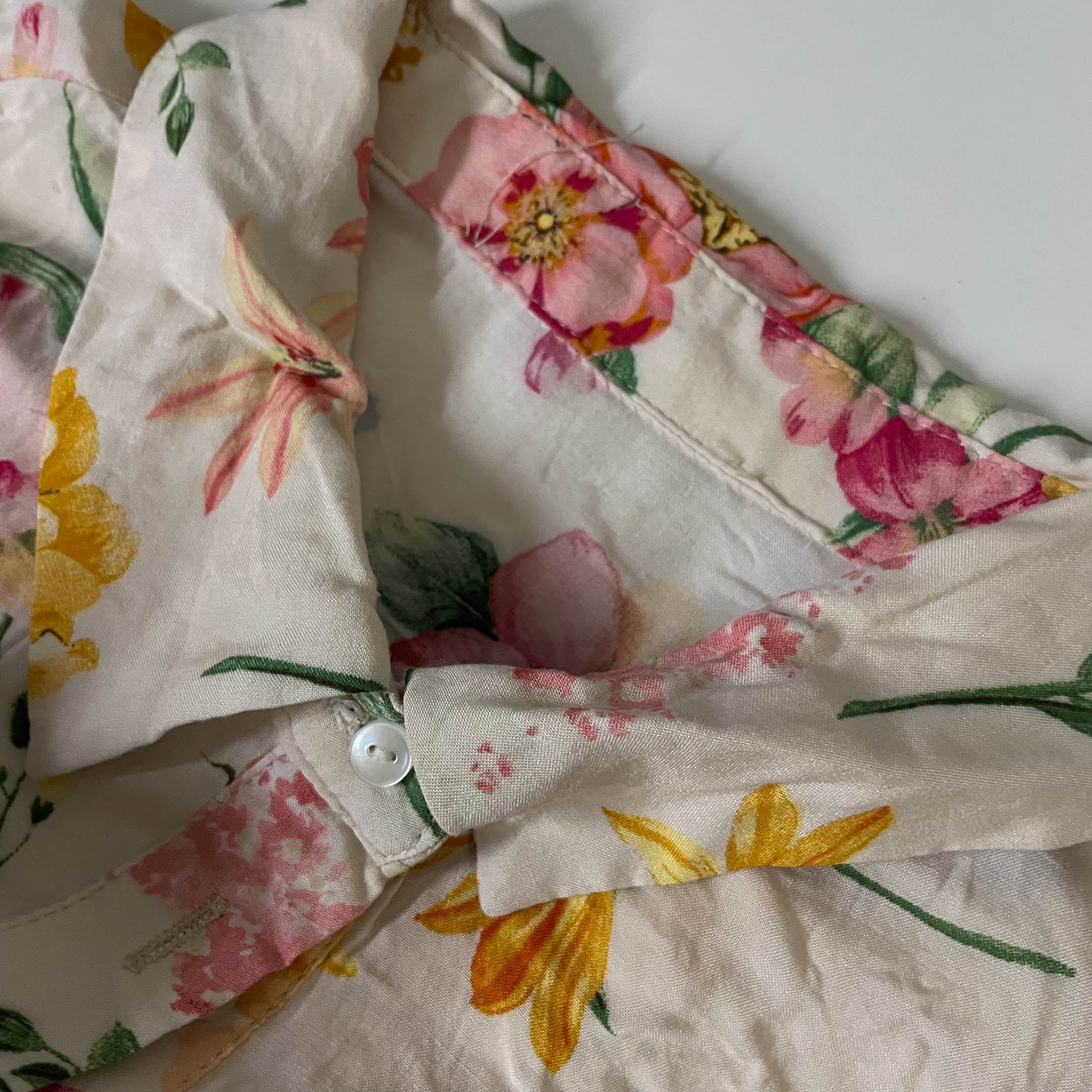 Womens Y2K Beige Floral Cropped Button-Up UK 14 Collared -Tie Front|L25W18| 3777