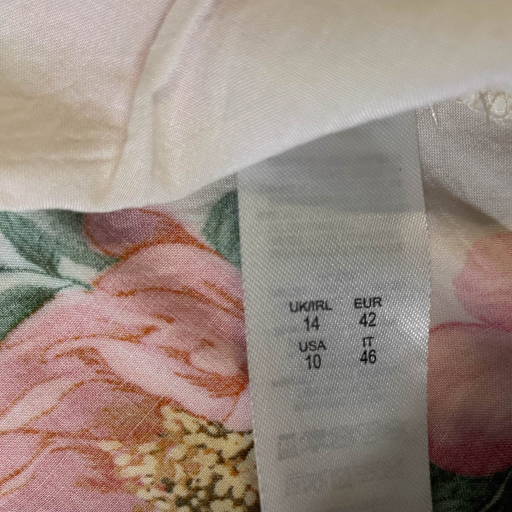 Womens Y2K Beige Floral Cropped Button-Up UK 14 Collared -Tie Front|L25W18| 3777