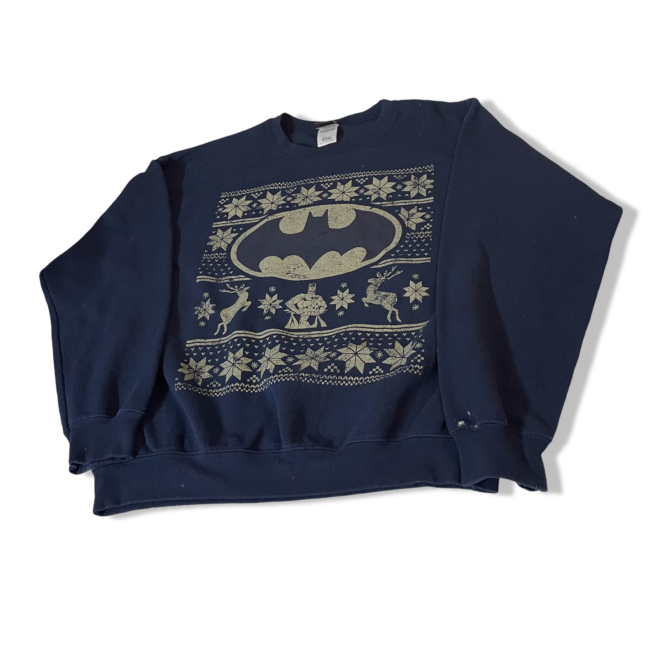 Vintage Justice League Batman Christmas Unisex Navy Large Sweatshirt|L26W24|3789
