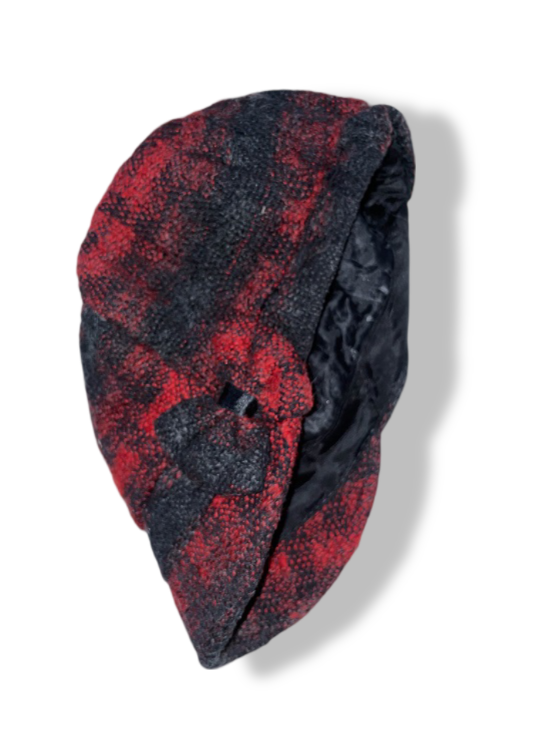 Vintage women's red checkered tweed newboy cap| SKU 4876