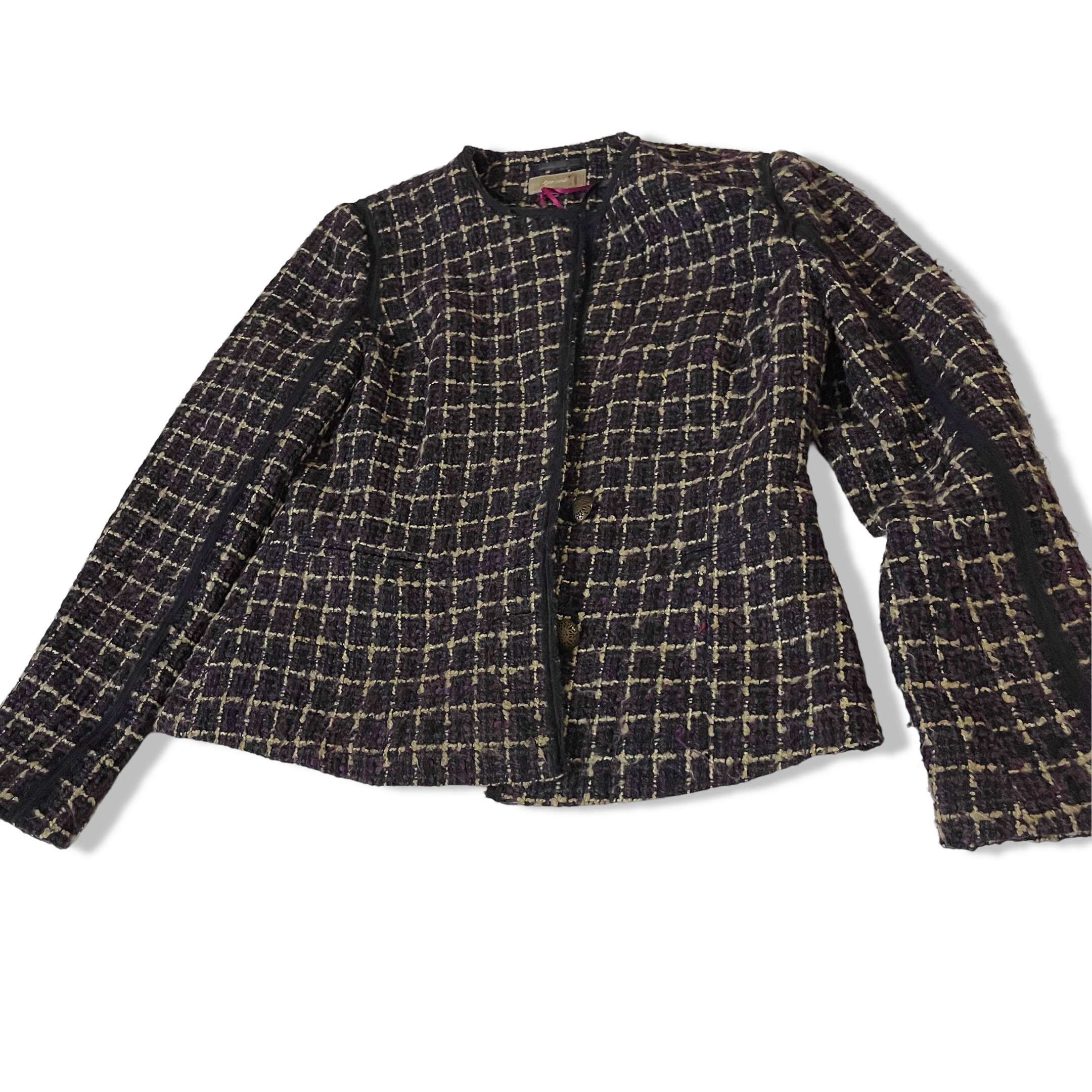 Vintage Per Una love womens purple checkered tweed jacket size 10|L25W17|SKU3787