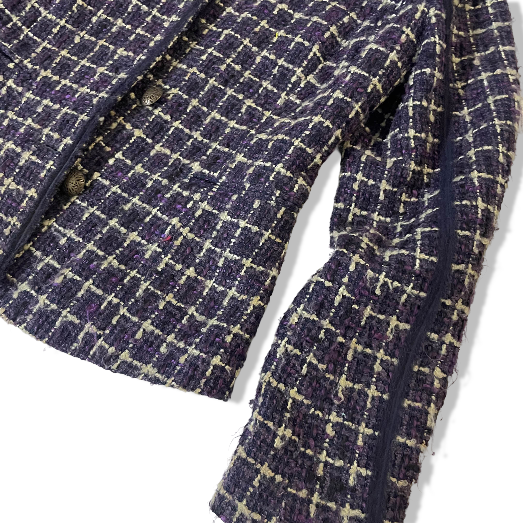 Vintage Per Una love womens purple checkered tweed jacket size 10|L25W17|SKU3787