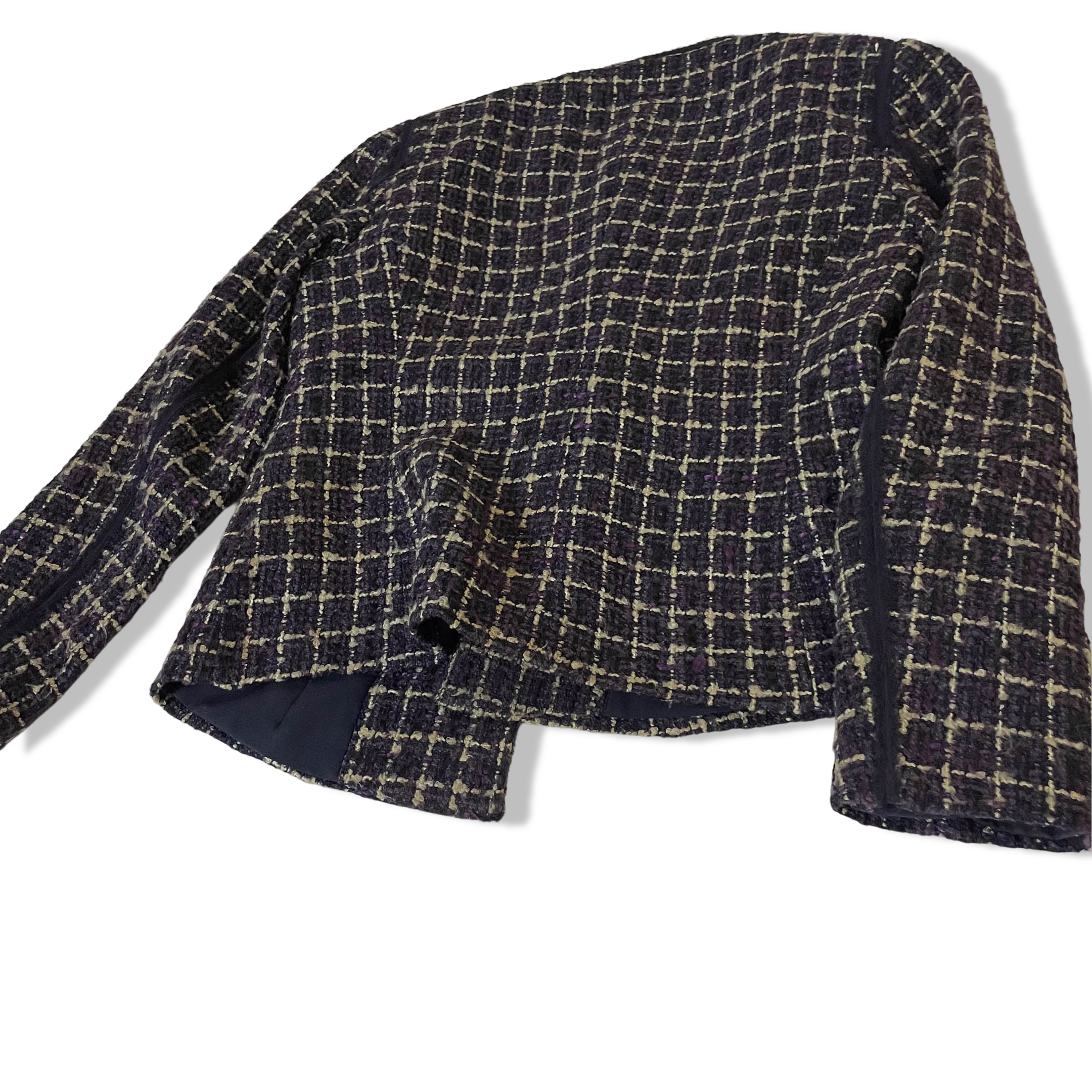 Vintage Per Una love womens purple checkered tweed jacket size 10|L25W17|SKU3787