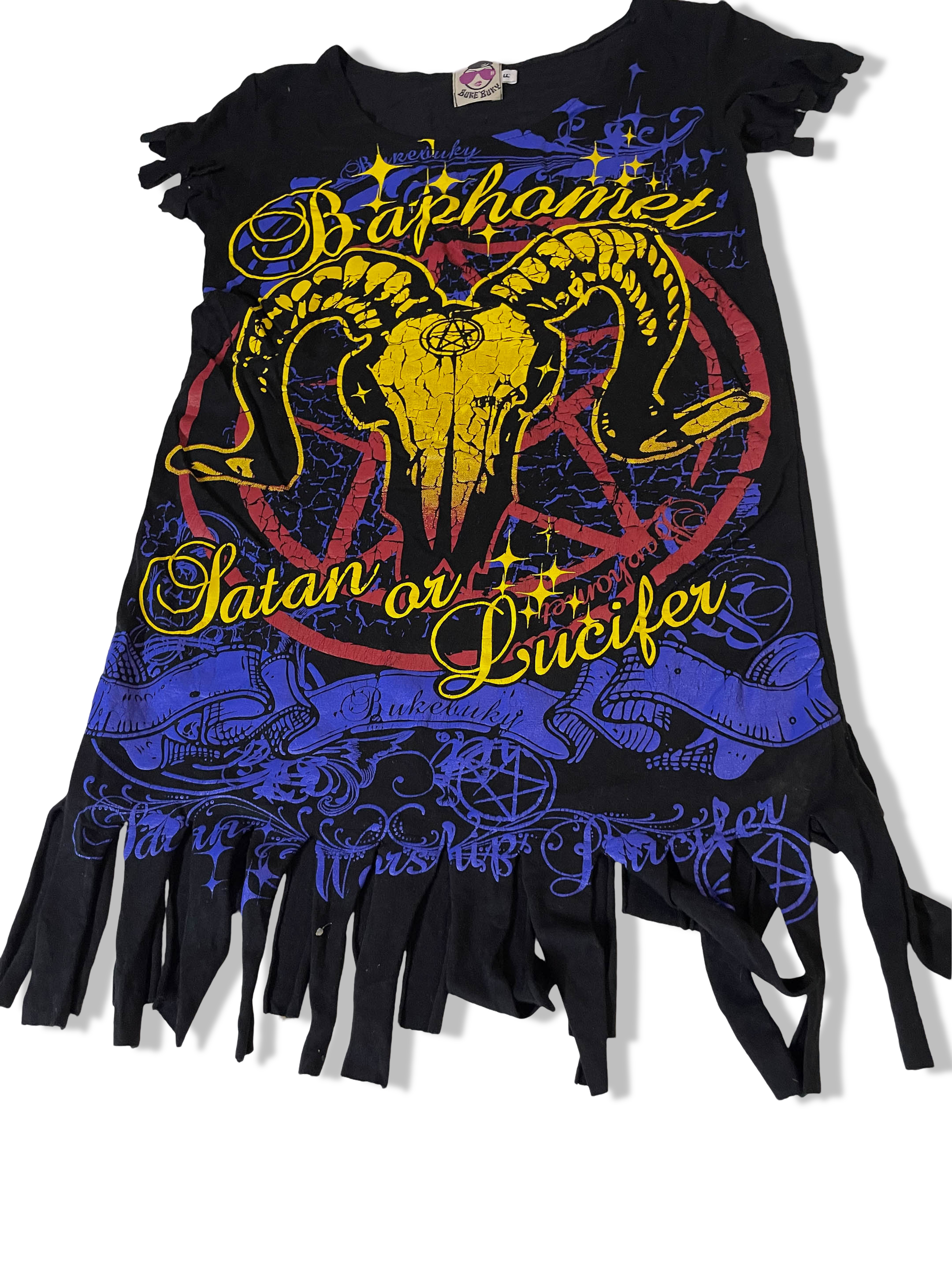 Vintage Buke Buky women's fringe Satan or Lucifer graphic top dress in M/L|3788