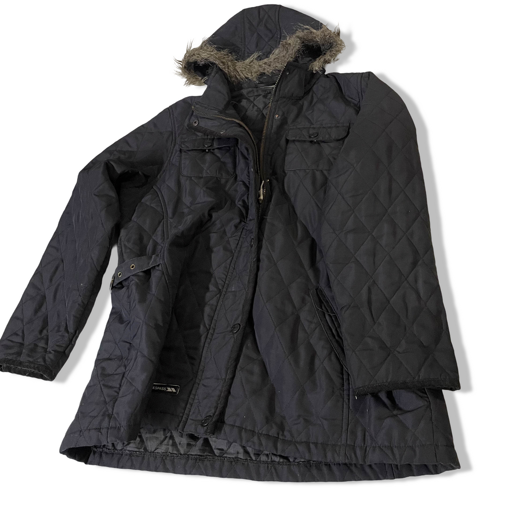 Vintage Women's TRESPASS Navy Quilted Hoodie Jacket & Coat in XXL|L30W23|SKU3791