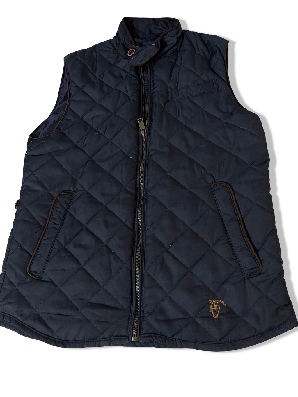 Vintage La Garrocha womens navy puffer padded sleeveless jacket in S|L29W19|3796
