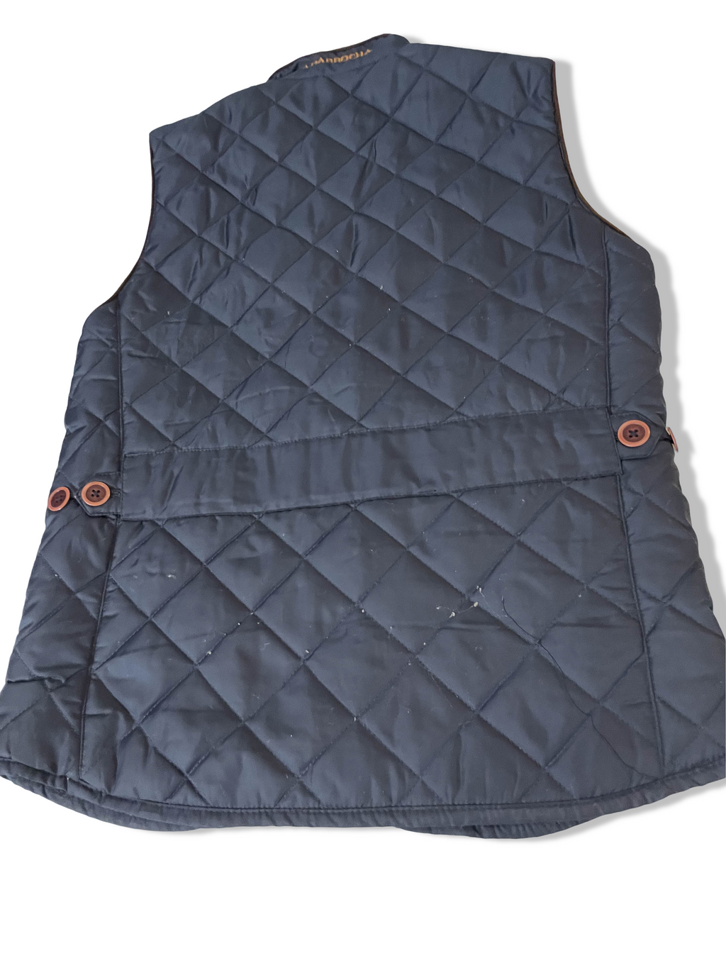 Vintage La Garrocha womens navy puffer padded sleeveless jacket in S|L29W19|3796