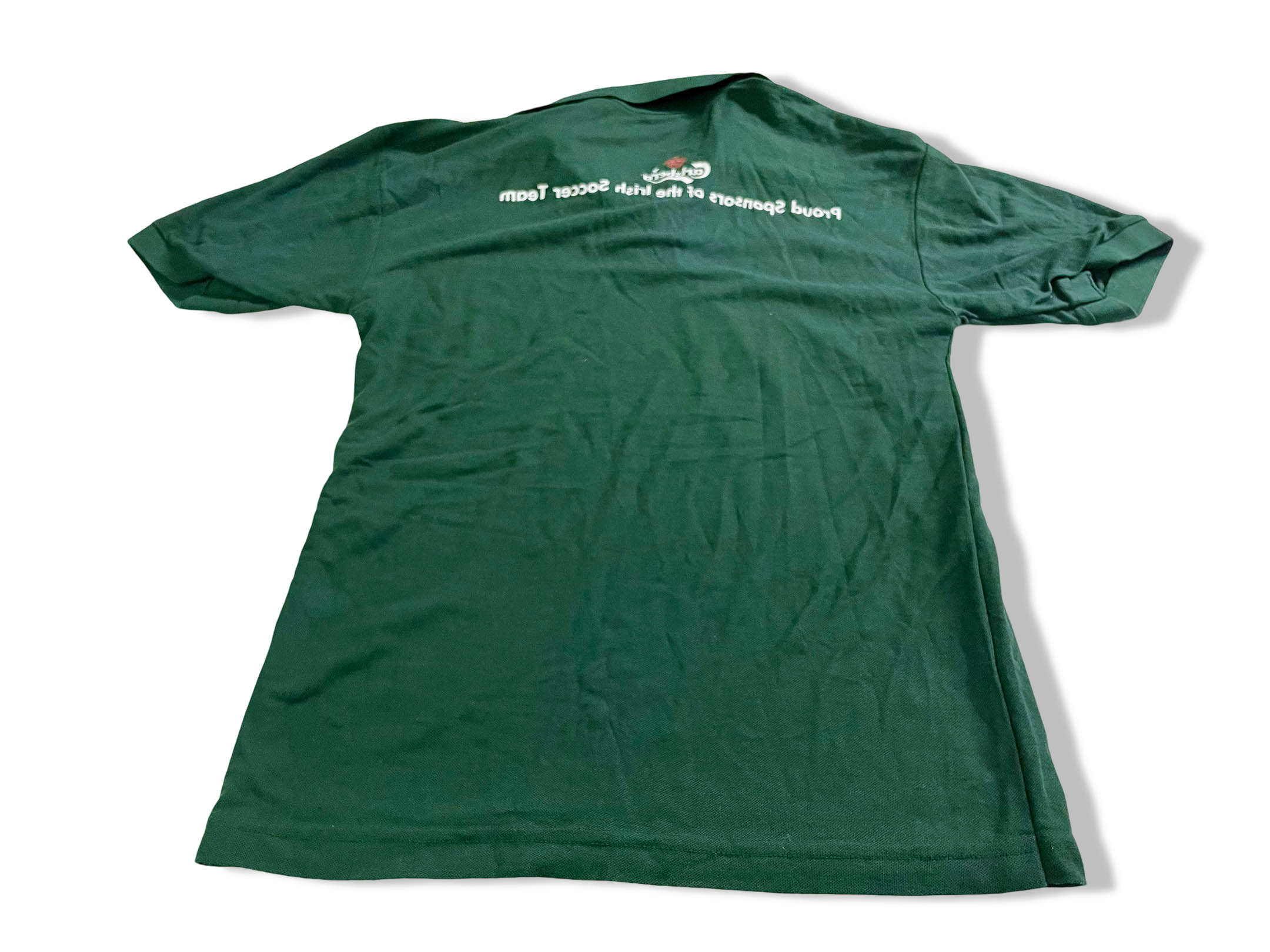 Vintage Men's Fruit of the loom Carlsberg green polo shirt in M|L29 W18| SKU 4114